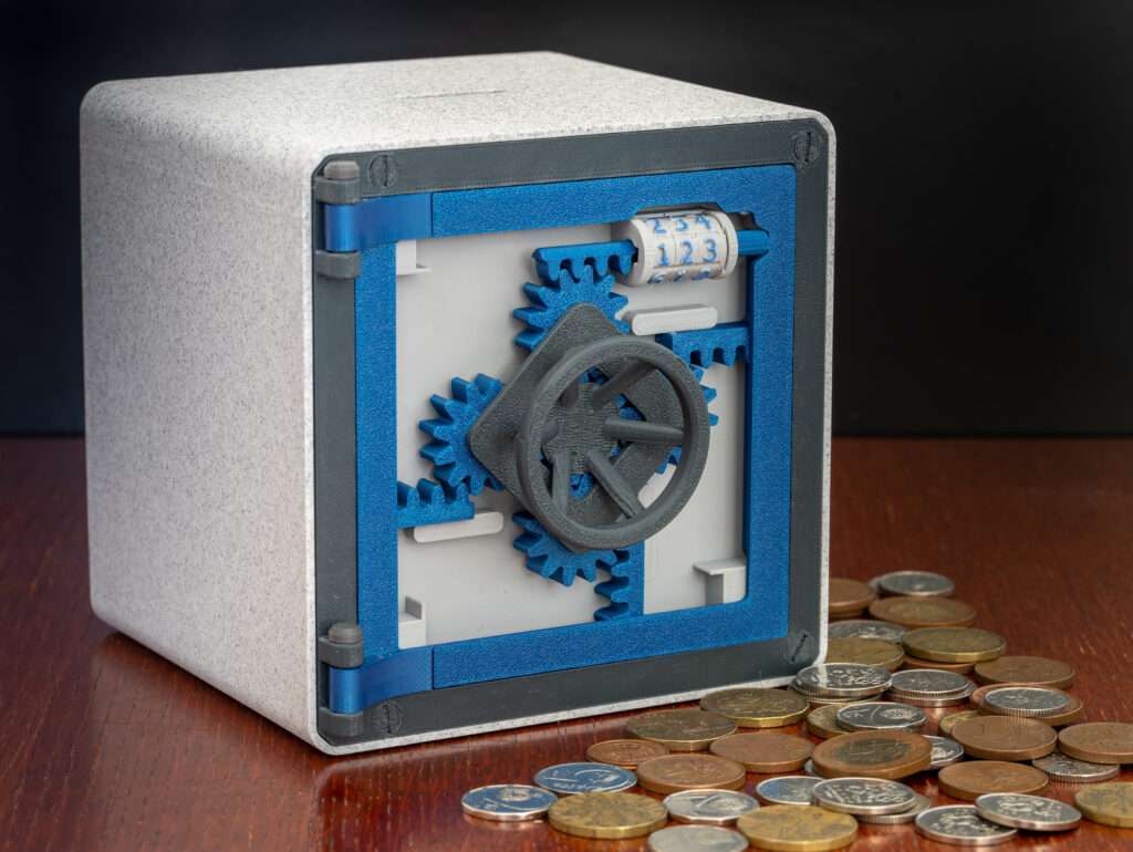 Výhody PLA - Model trezoru vyroben pomocí 3D tisku z PLA filamentu.